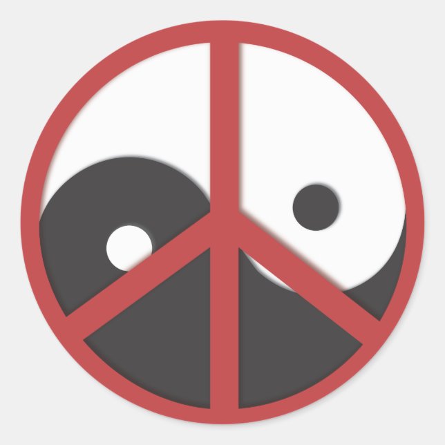 Yin-Yang with Peace sign - red Classic Round Sticker (Front)