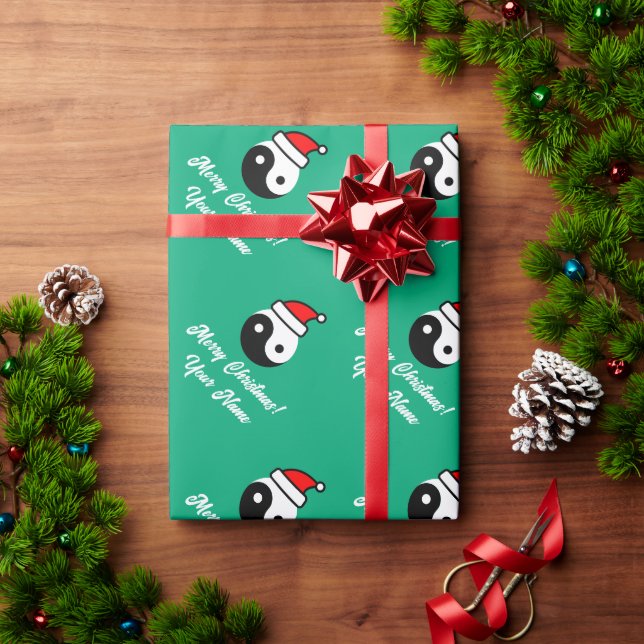Yin Yang with Santa hat custom Christmas Wrapping Paper (Holiday Gift)