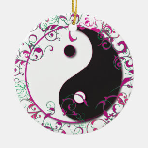 Yin & Yang with scrolls ornament pink