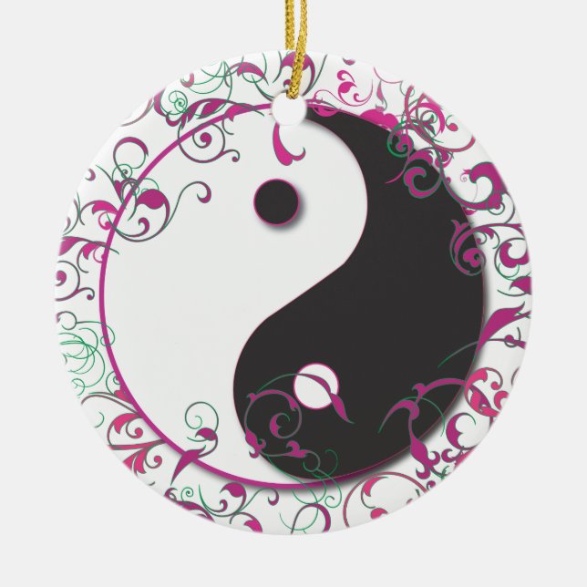 Yin & Yang with scrolls ornament pink (Front)