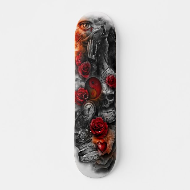 Yin Yang Wolf Skull Fantasy Deck Skateboard (Front)