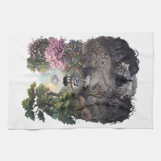 Yin Yang Wolves Dual Seasons Tree of Life Fantasy  Kitchen Towel