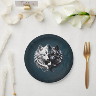 Yin Yang Wolves.  Paper Plate