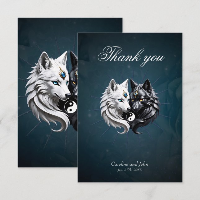 Yin Yang Wolves.  Thank You Card (Front/Back)