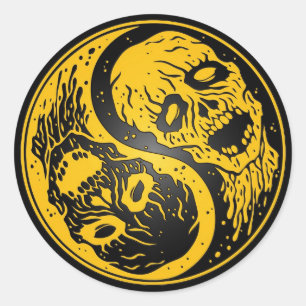 Yin Yang Zombies Yellow and Black Classic Round Sticker