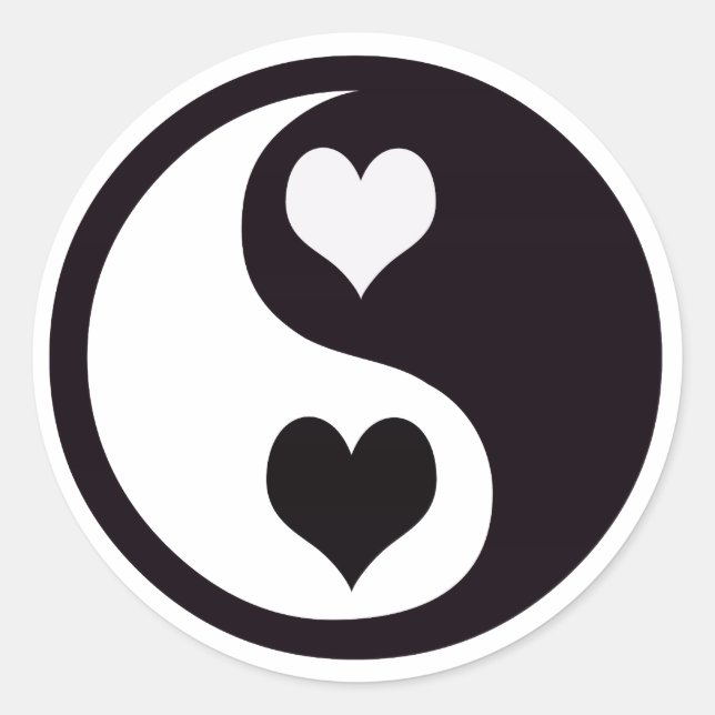 Ying and Yang Black and White Hearts Classic Round Sticker (Front)