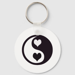 Ying and Yang Black and White Hearts Keychain