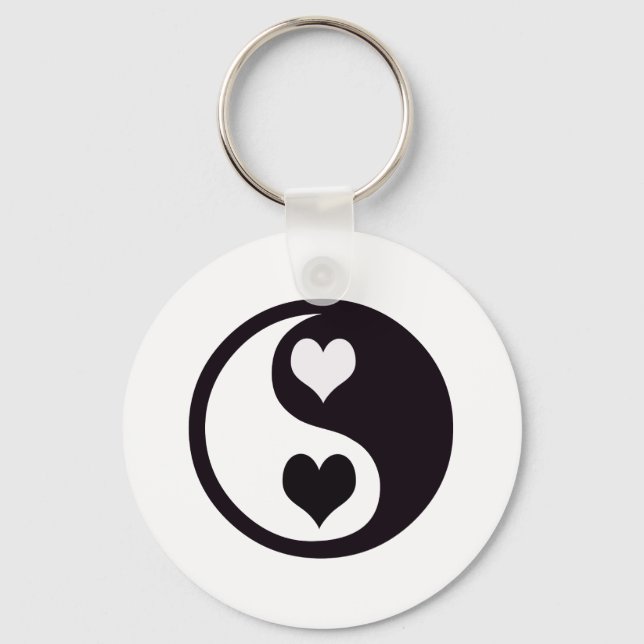 Ying and Yang Black and White Hearts Keychain (Front)