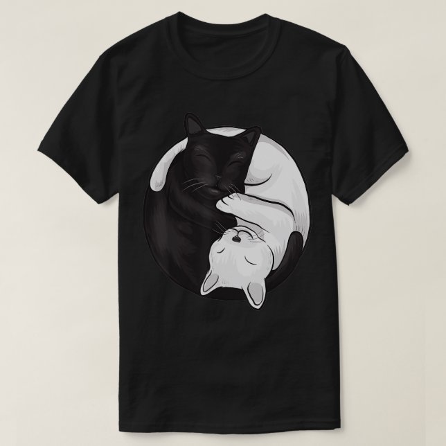 Ying Yang Black and White Cat Graphic  T-Shirt (Design Front)