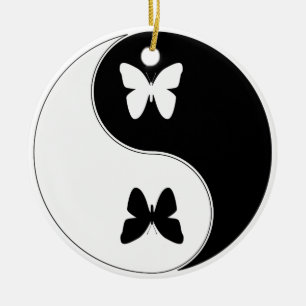 Ying Yang Butterfly Ceramic Ornament