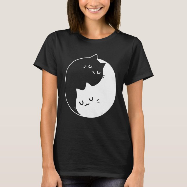 Ying Yang Cats Cat T-Shirt Tee (Front)