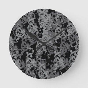 Ying Yang Grey Dragons Round Clock