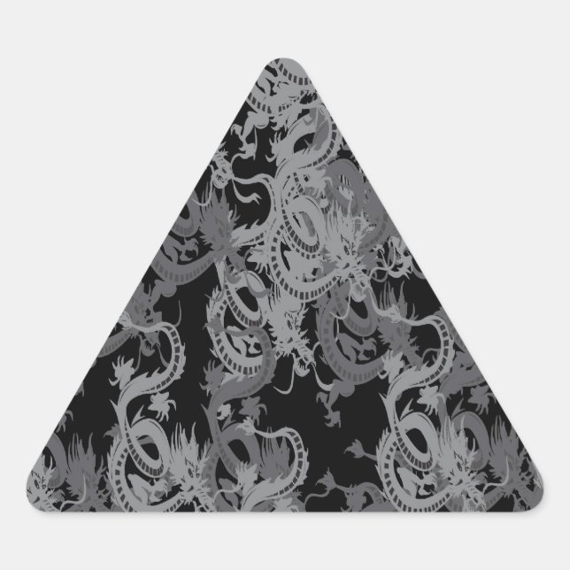Ying Yang Grey Dragons Triangle Sticker (Front)