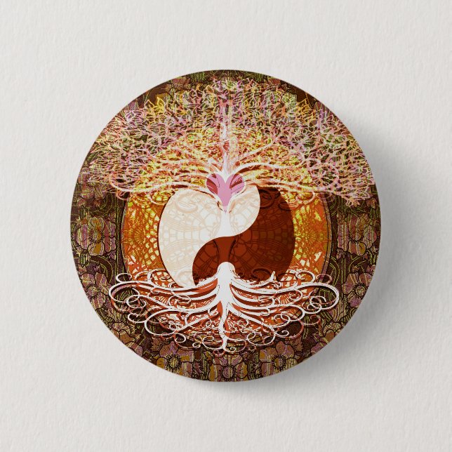 Ying Yang Heart Tree of Life 2 Inch Round Button (Front)