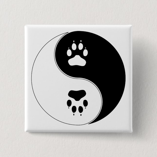 Ying Yang Paw Print 2 Inch Square Button (Front)