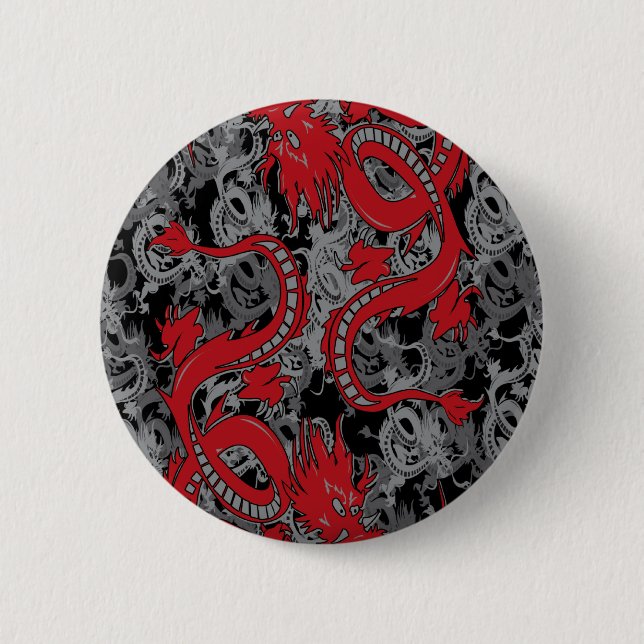 Ying Yang Red Dragons 2 Inch Round Button (Front)