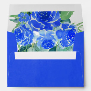 YInMn Blue Watercolor Peony Eucalyptus Wedding Envelope