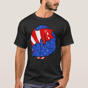 Yinyang Cat Americat Meowica 4th Of July Patriotic T-Shirt