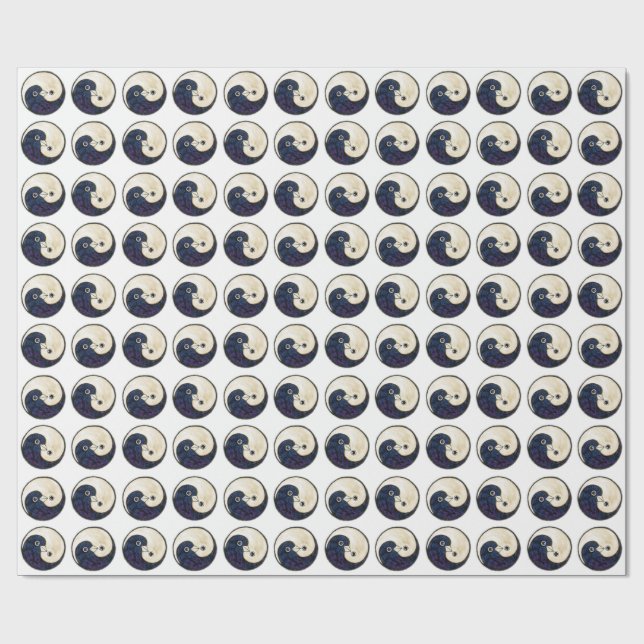YinYang doves wrapping paper on white (Flat)