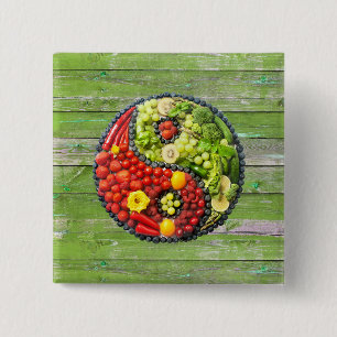 YinYang - Vegan harmony Green Wood Wall 2 Inch Square Button