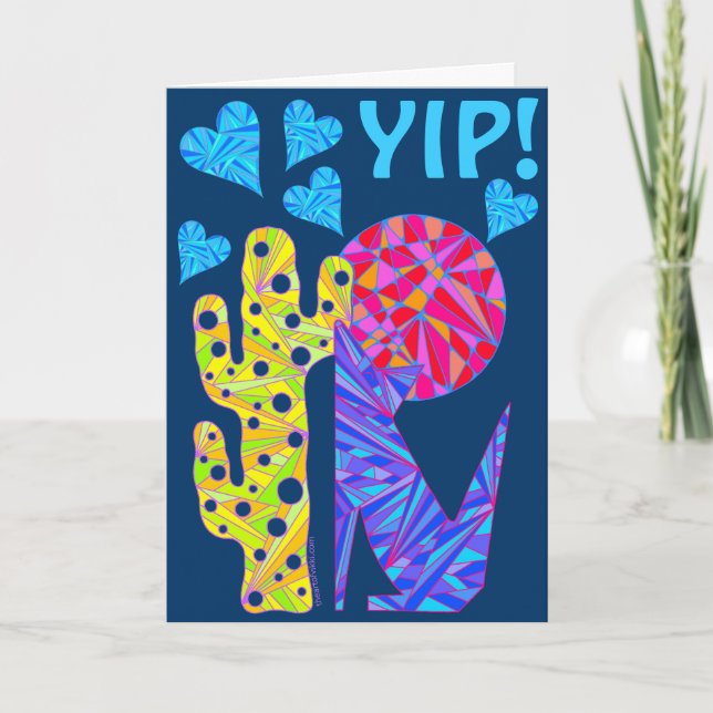YIP! Colourful Coyote Wolf Art Be My Valentine Holiday Card (Front)