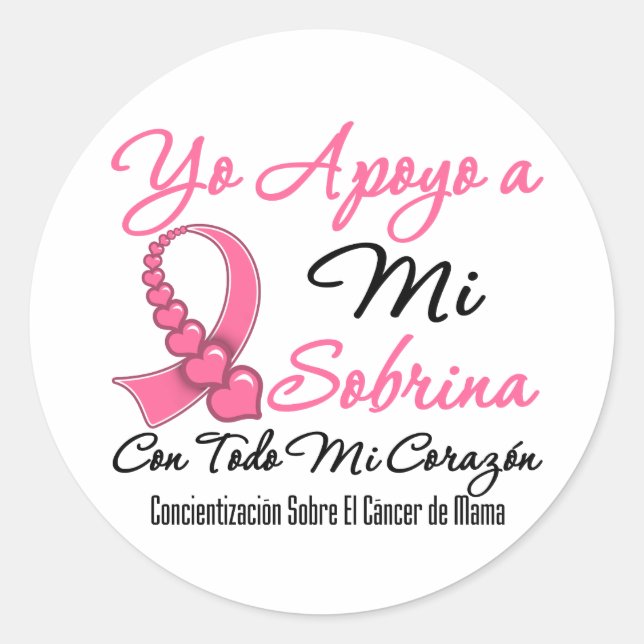 Yo Apoyo a Mi Sobrina  - Cáncer de Mama Classic Round Sticker (Front)