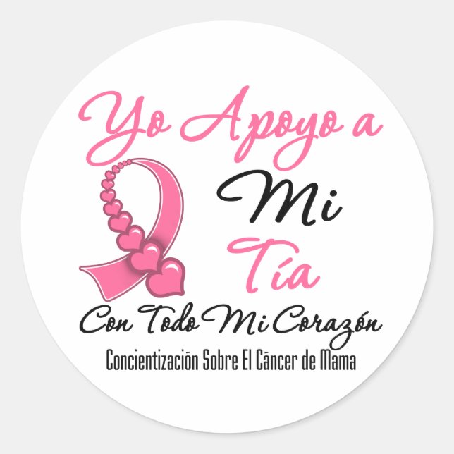 Yo Apoyo a Mi  Tía - Cáncer de Mama Classic Round Sticker (Front)