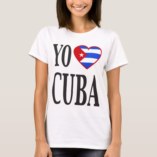 Yo Heart Cuba (I Love Cuba) with Cuban Flag Heart T-Shirt (Front)