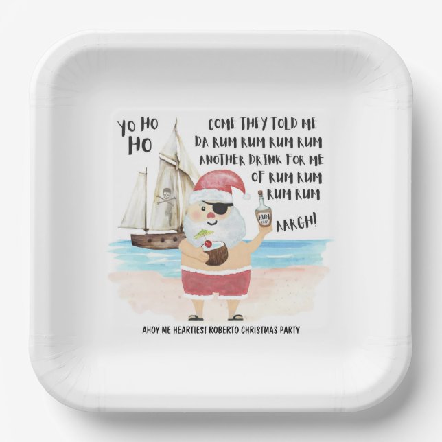 Yo Ho Ho Pirate Santa Christmas Party  Paper Plate (Front)