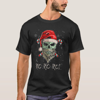 Yo Ho Ho Santa Claus Skull Dad Candy Cane Family C T-Shirt