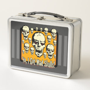 Yo I Got Mad Skulls Frame Gfx Grey Stripes Metal Lunch Box