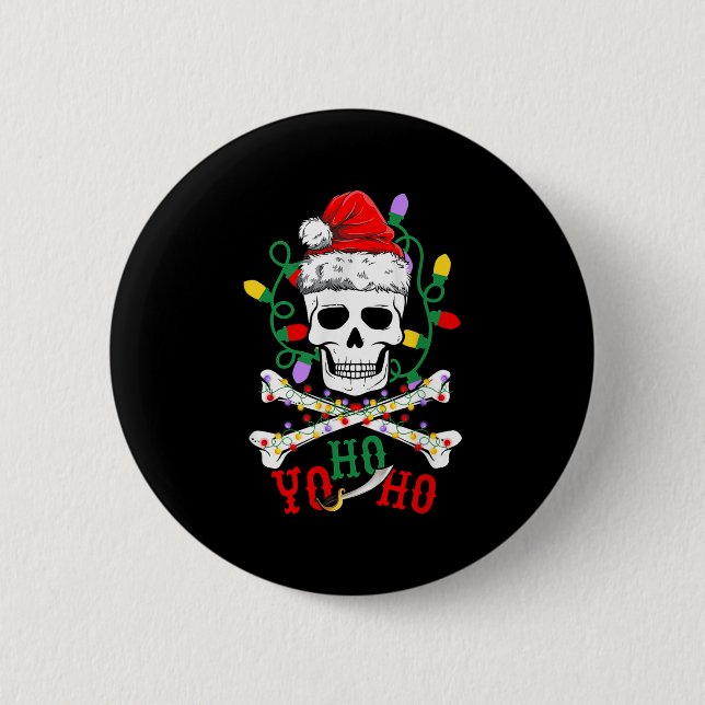 Yo S Ho Rate Boat Cruise Xmas Skull Crossbones Chr 2 Inch Round Button (Front)