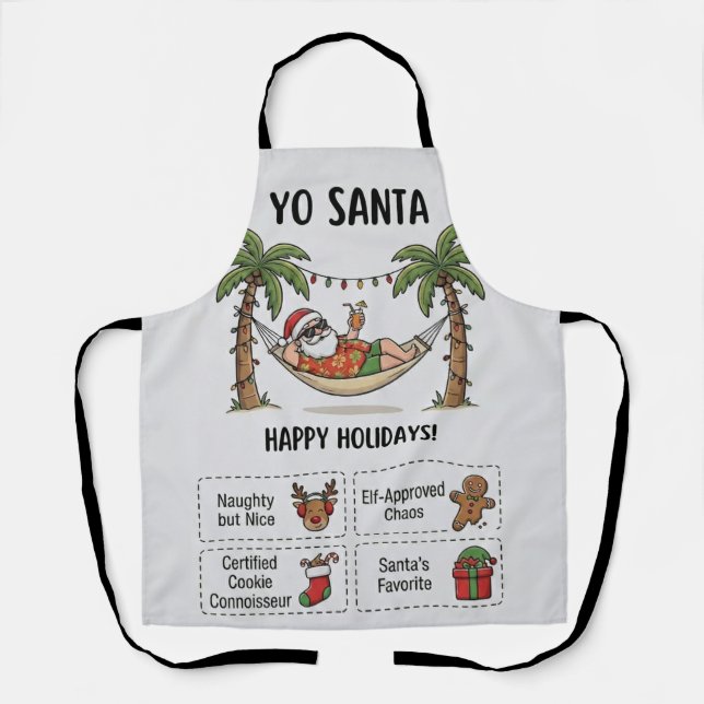 Yo Santa Funny Summer Christmas Tropical Holiday Apron (Front)