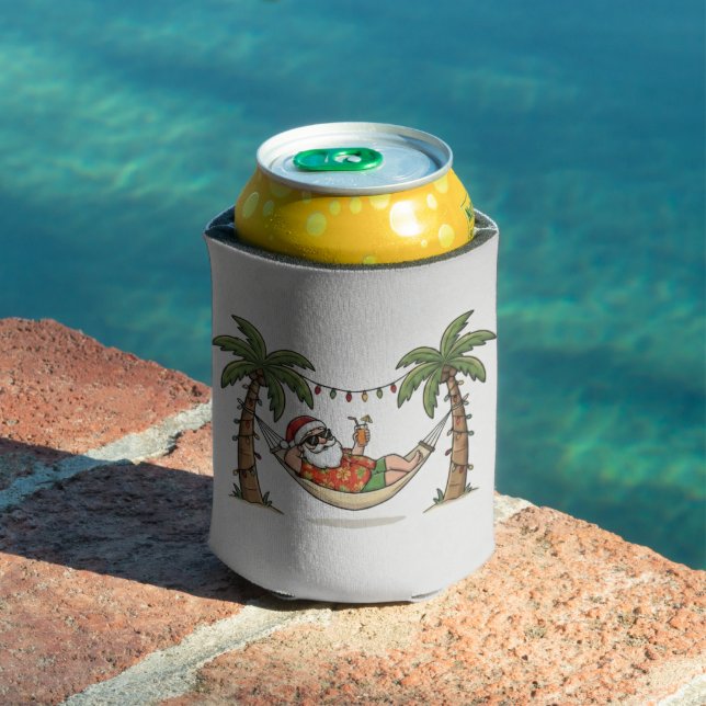 Yo Santa Funny Summer Christmas Tropical Holiday Can Cooler (In Situ Pool)