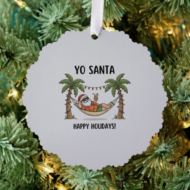 Yo Santa Funny Summer Christmas Tropical Holiday Ornament Card (Insitu (Tree))