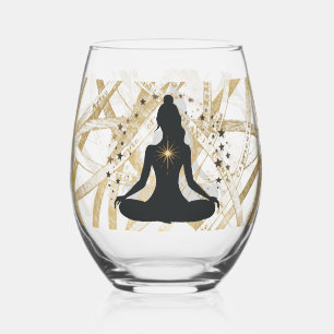 YOGA and Gold Astronomy Pattern  Stemless Wine Glass