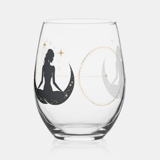YOGA and Gold Astronomy Pattern  Stemless Wine Glass (Left)