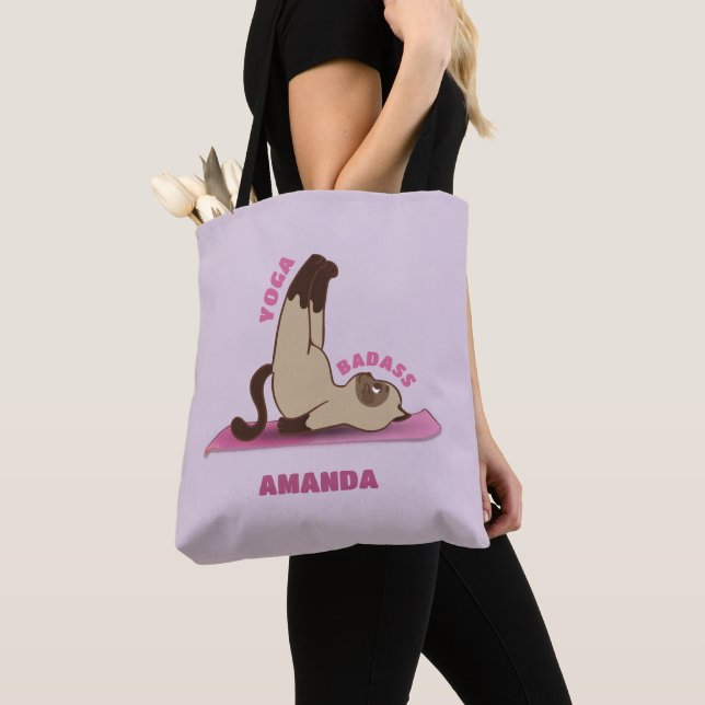 Yoga Badass Workout Kitty Cat Custom Name Yoga Mat Tote Bag (Close Up)
