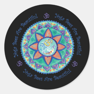 Yoga Bees Om Mandala Classic Round Sticker