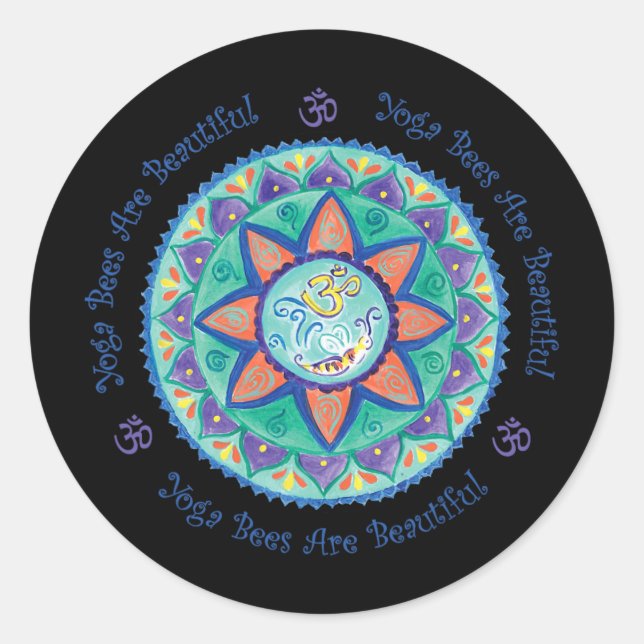 Yoga Bees Om Mandala  Classic Round Sticker (Front)