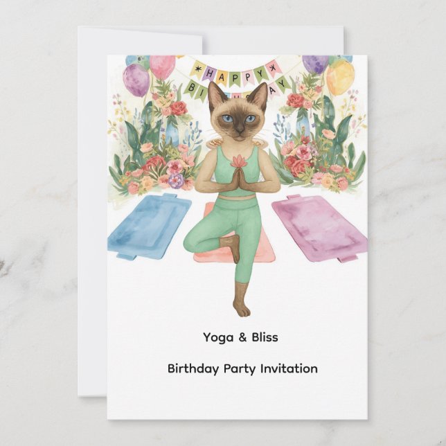 Yoga Birthday Party for Siamese Cat Lovers Invitation (Front)