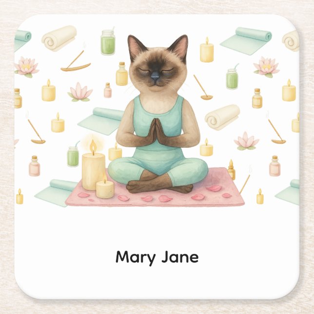 Yoga Birthday Party for Siamese Cat Lovers  Square Paper Coaster (Front)