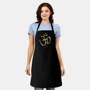 Yoga black gold metallic Om Hindu Buddhist Symbol Apron