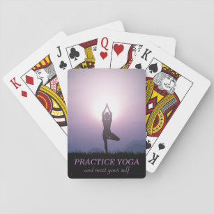 Yoga Black Purple Vrksasana Tree Pose Playing Cards