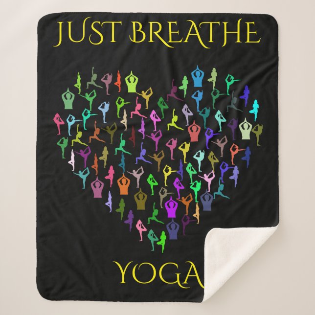 YOGA black sherpa blanket. "JUST BREATHE" Sherpa Blanket (Front)