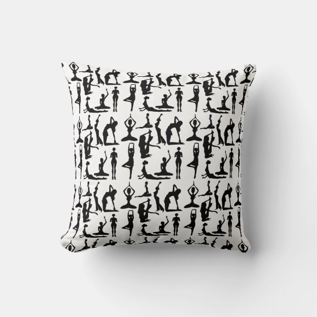 Yoga black white positions pattern elegant throw pillow (Front)