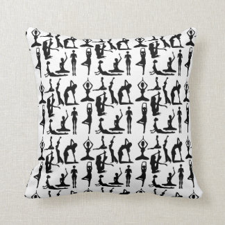 Yoga black white positions pattern elegant throw pillow