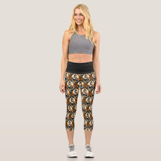 Yoga Buddha in orange and black  Capri Leggings