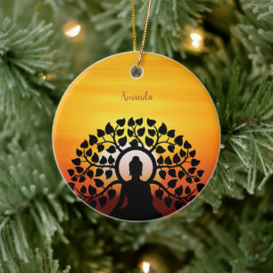 Yoga Buddha Mediation Sunset Namaste Personalized Ceramic Ornament