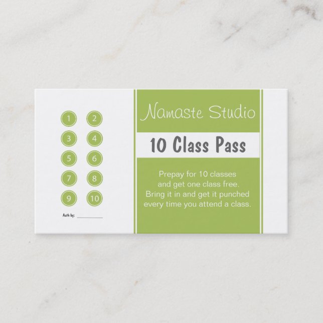 Yoga Business Card 10 Class Pass Template (Front)